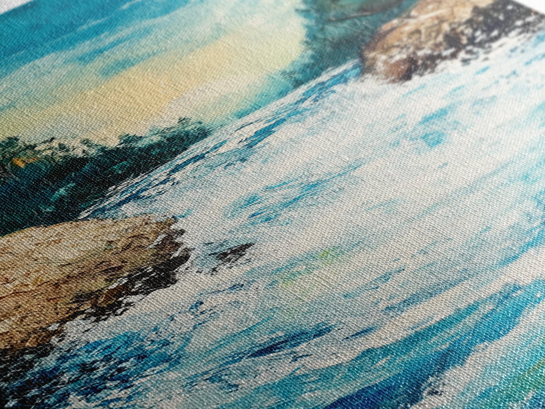 River Rapids, Mountain Painting, Smoky Mountain Art, Above Bed Wall Art, Vertical Wall Art, Blue and Green Wall Art