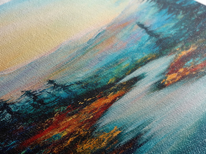 Autumn River, mountain painting, pine tree art, framed canvas print, landscape painting, rustic wall art, above couch art, fall decor