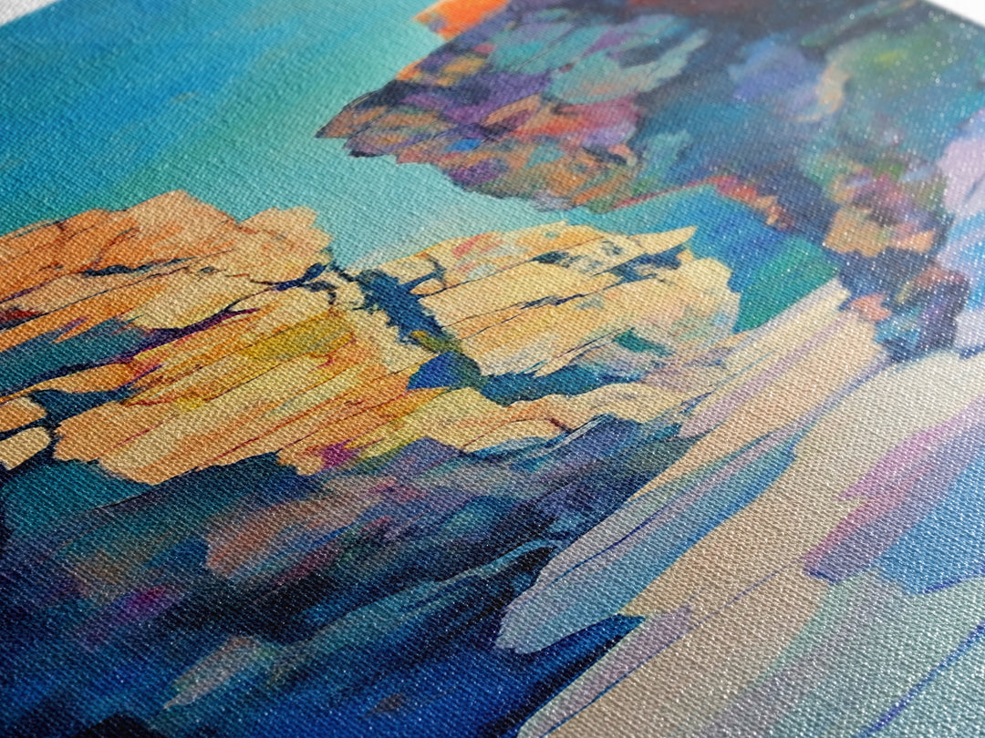 Rocky Canyon, desert landscape, southwest wall art, Joshua tree art, moody art, framed canvas print, extra wide art, vertical wall art