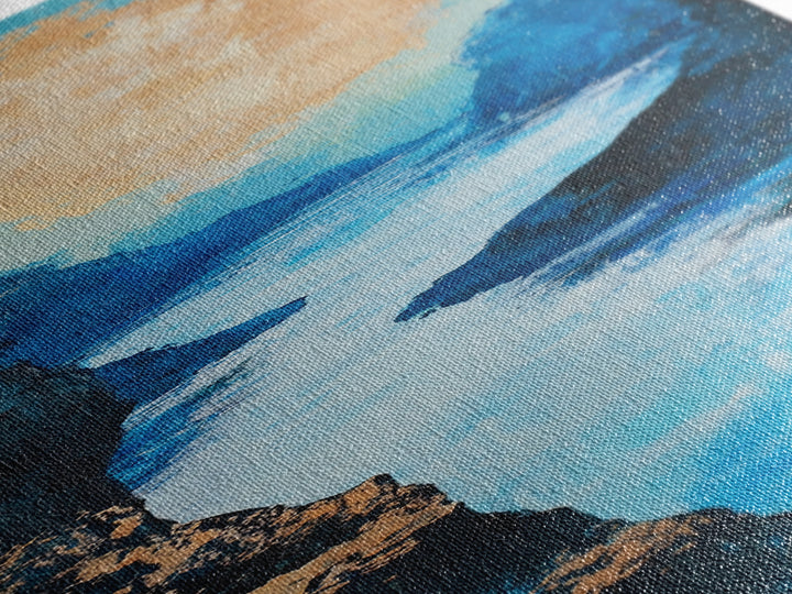 River, Canyon, Canvas Print, blue and green wall art, landscape painting, horizon painting gray white, nature art, above couch art, gift idea