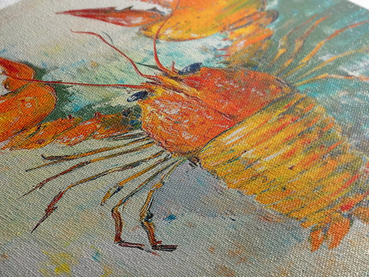 Crayfish Painting, Nautical Decor, Coastal Kitchen Art, Framed Canvas Print, Rustic Art, Seafood Wall Art, Original Painting