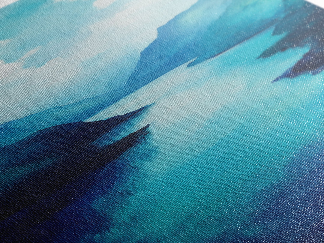 Blue and Green Wall Art, Moody Art, Landscape Painting, Framed Canvas Print, Wabi Sabi Art, Nautical Decor, Extra Wide Art