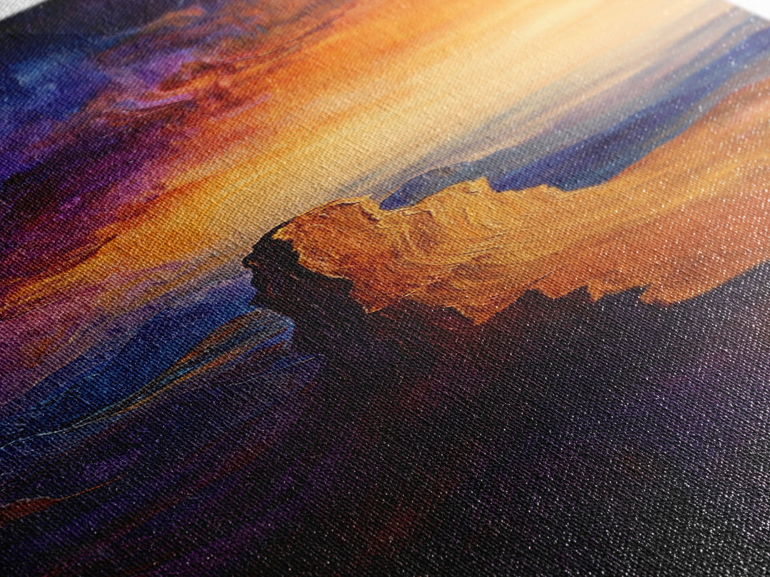 Canyon Glow, mountain painting, sunset landscape, Joshua tree art, southwest wall art, framed canvas print, above couch art