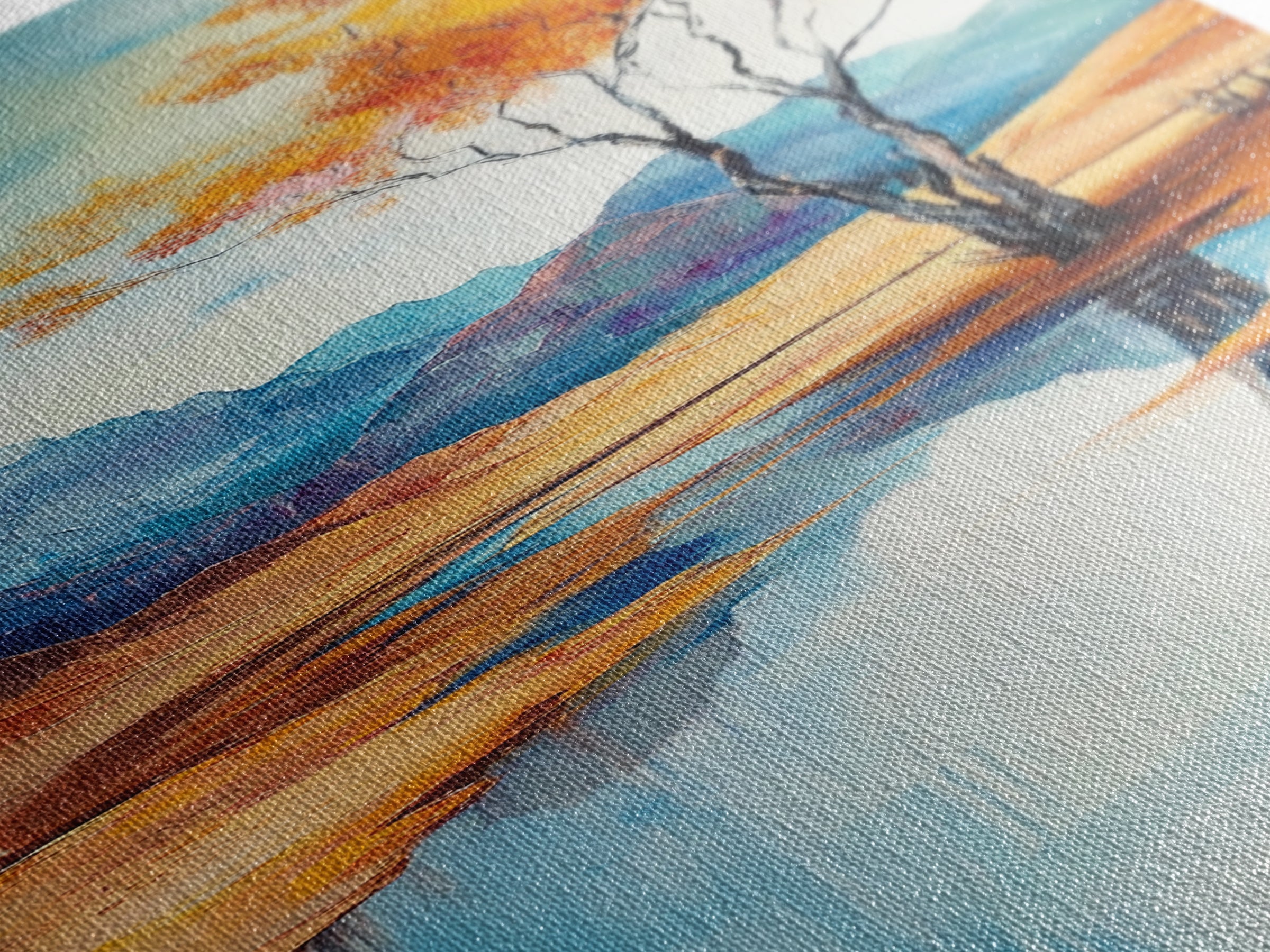 Autumn Reflections, landscape painting, birch tree art, above bed wall art, rustic wall art, framed canvas print, tall narrow art