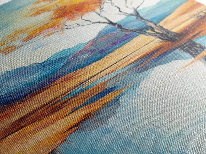 Autumn Reflections, landscape painting, birch tree art, above bed wall art, rustic wall art, framed canvas print, tall narrow art