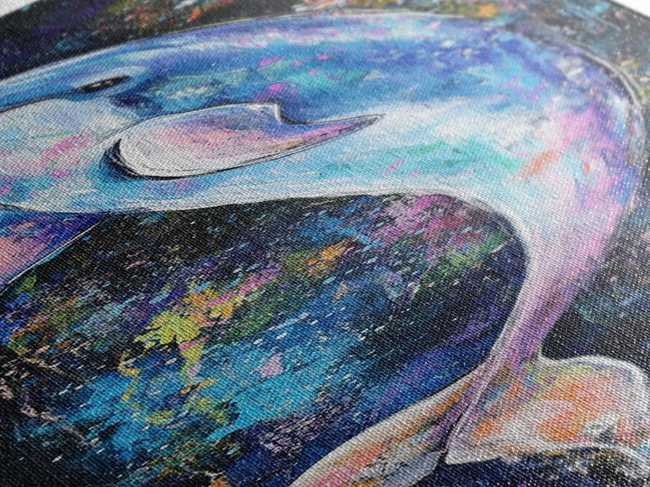 Cosmic dolphin, dolphin painting, ocean wall art, nautical painting, whimsical art, blue and green wall art, framed canvas print