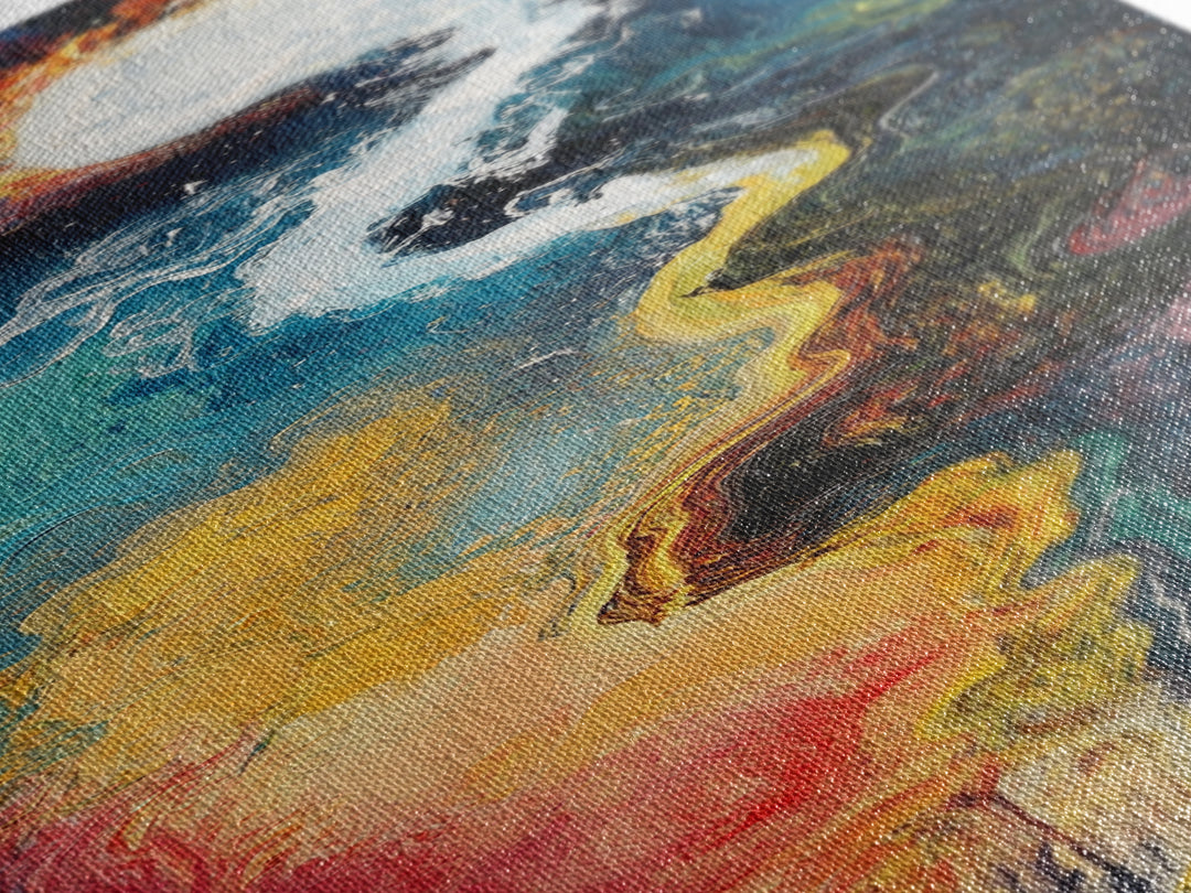 Cosmic Flow, abstract art, sacred geometry wall art, framed canvas print, moody art, vibrant colors, contemporary art, vertical wall art