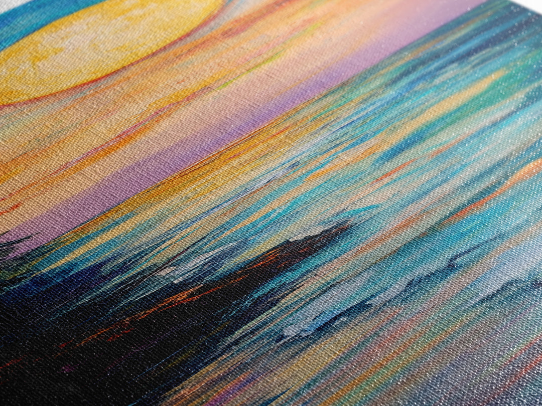 Coastal Sunset, seascape painting, framed canvas print, nautical wall art, coastal decor, extra wide art, surf wall art, above sofa art