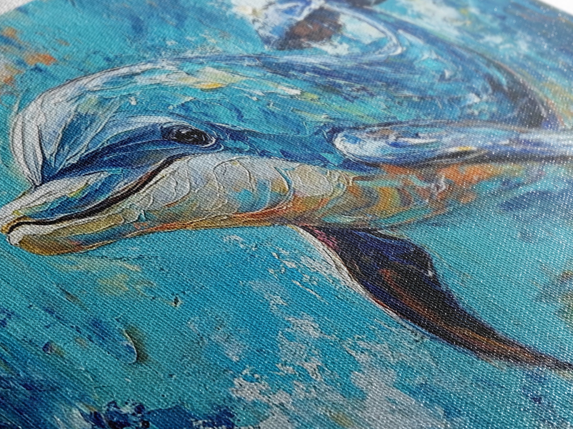 Dolphin Painting, Whale Painting, Blue and Green Wall Art, Nautical Wall Art, Gift Idea for Her, Ocean Art, Canvas Print, Coastal Decor