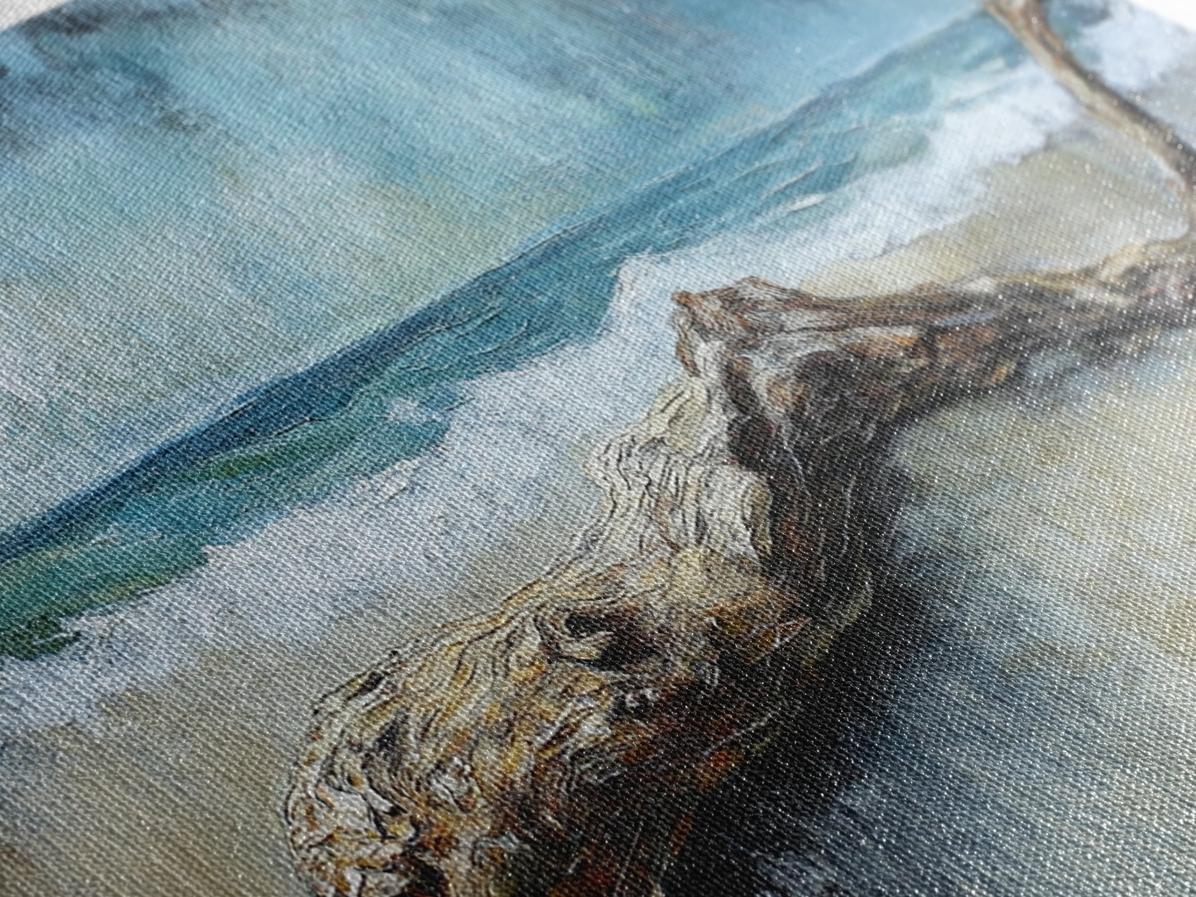 Driftwood Beach, Coastal Landscape Art, Nautical Wall Art, Seascape Painting, Blue and Green Wall Art, Framed Canvas Print, Coastal Decor