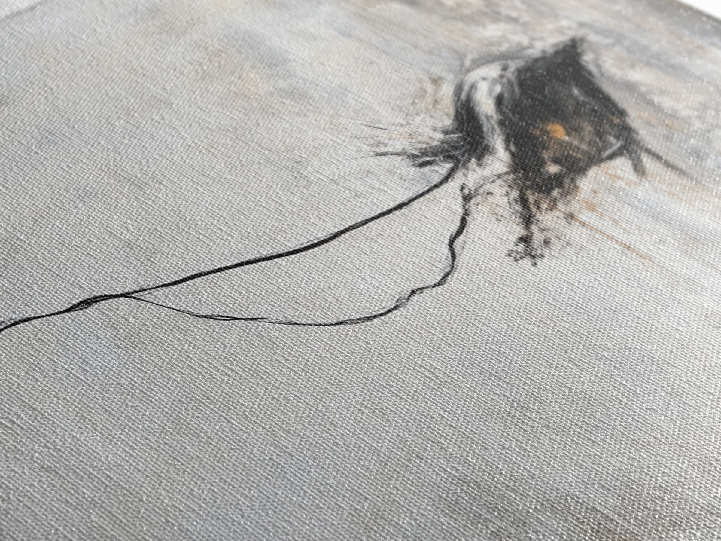 Abstract Crow, dark romance painting, gothic decor, minimalist art, moody art, black and white wall art, Canvas Print, wabi sabi art