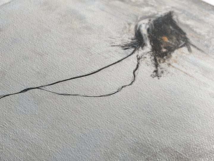 Abstract Crow, dark romance painting, gothic decor, minimalist art, moody art, black and white wall art, Canvas Print, wabi sabi art