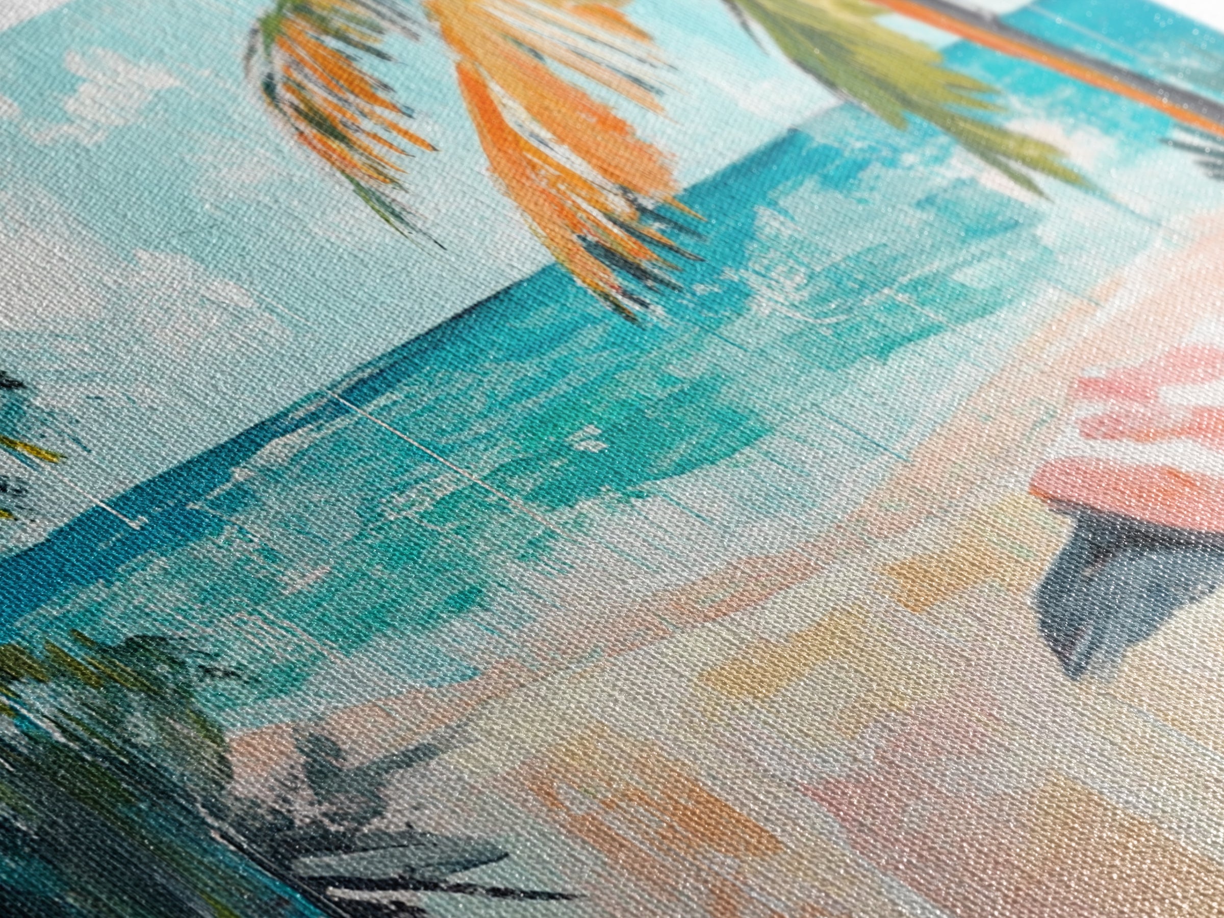 Palm Tree, Coastal Landscape Art, Tropical Beach Art, Nautical Decor, Ocean Painting, Framed Canvas Print, Extra Wide Art, Boho Art
