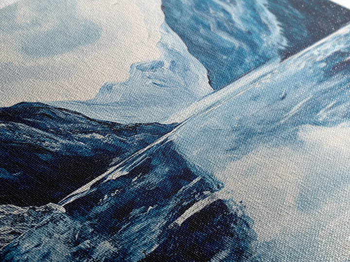 Blue and White Fjord, Lake Tahoe Art, Coastal Landscape Art, Extra Wide Art, Framed Canvas Print, Minimalist Art, Nautical Decor