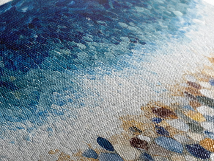Pebble Beach, mosaic wall art, coastal decor, ocean painting, nautical decor, panoramic painting, framed canvas print
