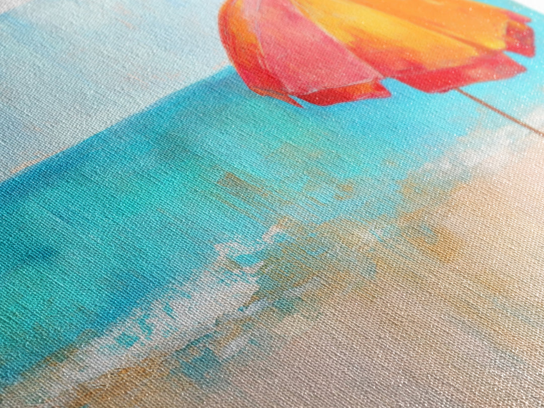 Beach Umbrella, Coastal Decor, Nautical Wall Art, Seascape Painting, Ocean Painting, Extra Wide Art, Framed Canvas Print, Beach House Art