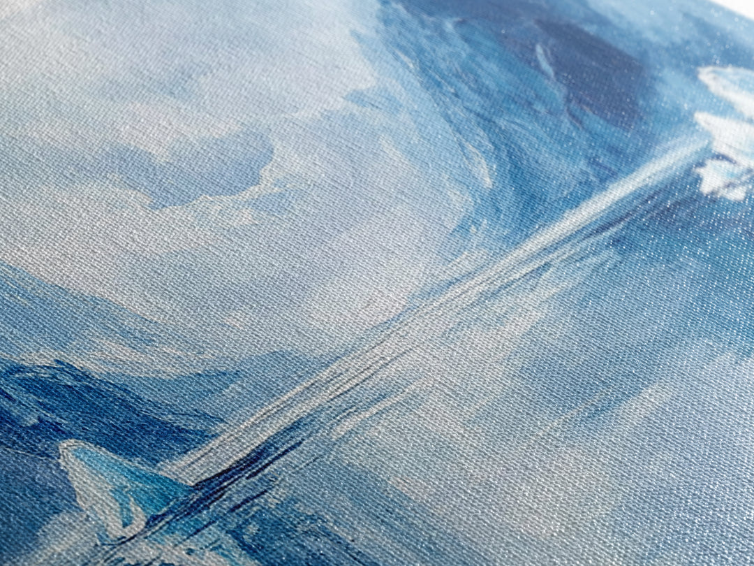 Arctic Reflections, Canvas Print, landscape painting, nautical painting, blue and green wall art, extra wide art, minimalist art