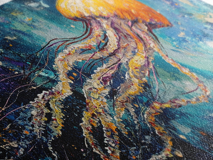 Cosmic Jellyfish, Canvas Print, ocean art, octopus art, dolphin painting, extra wide art, dark romance painting, coastal wall art