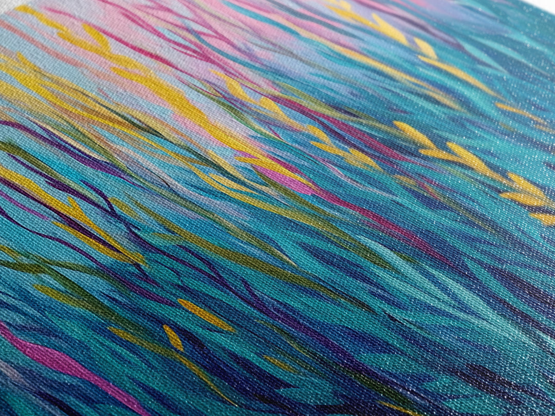 Abstract Seaweed, Framed Canvas Print, ocean art, botanical prints, teal wall art, pink abstract art, extra wide art, coastal decor