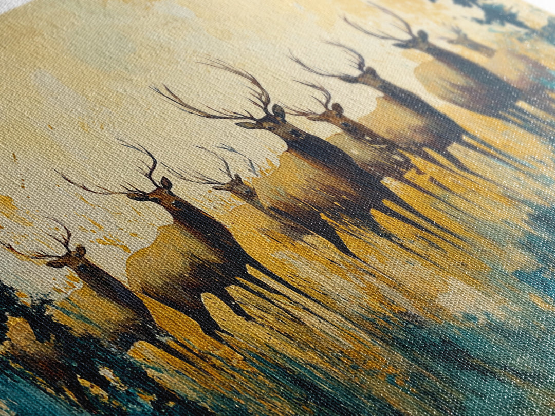 Deer Herd Painting, rustic wall art, farmhouse art, wildlife painting, nature painting, framed canvas print, woodland decor