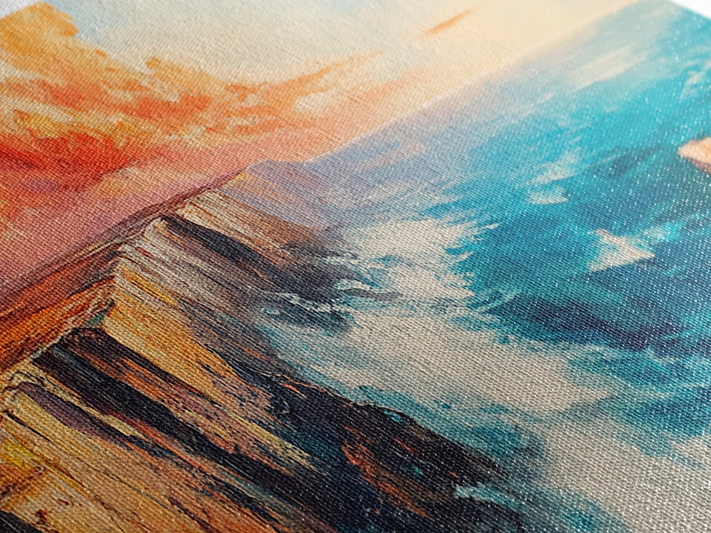 Coastal Cliffs Painting, landscape painting, seascape painting, blue and green wall art, framed canvas print, nautical wall art