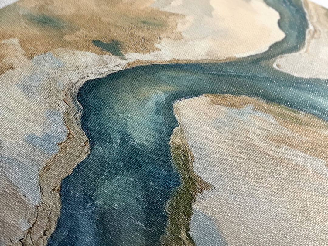 Abstract River, Neutral Landscape, Panoramic Art, Canvas Print, Wabi Sabi Art, Rustic Wall Art, Above Bed Wall Art, Minimalist Art