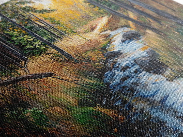 Autumn Forest, Creek Painting, Panoramic Art, Framed Canvas Print, Pine Tree Art, Rustic Wall Art, Extra Wide Art, Fall Landscape Painting