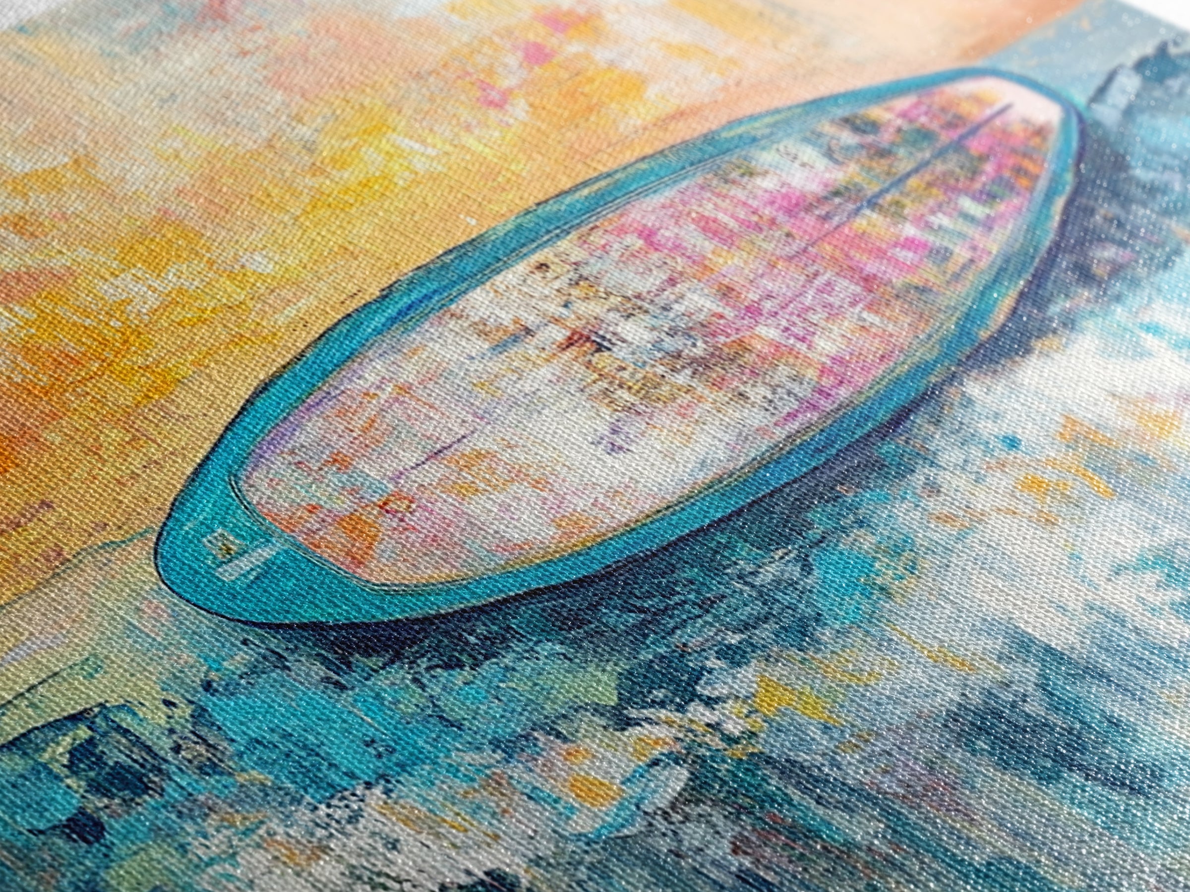 Coastal wall art, surf wall art, framed canvas print, extra wide art, nautical decor, vibrant painting, panoramic art, tropical art