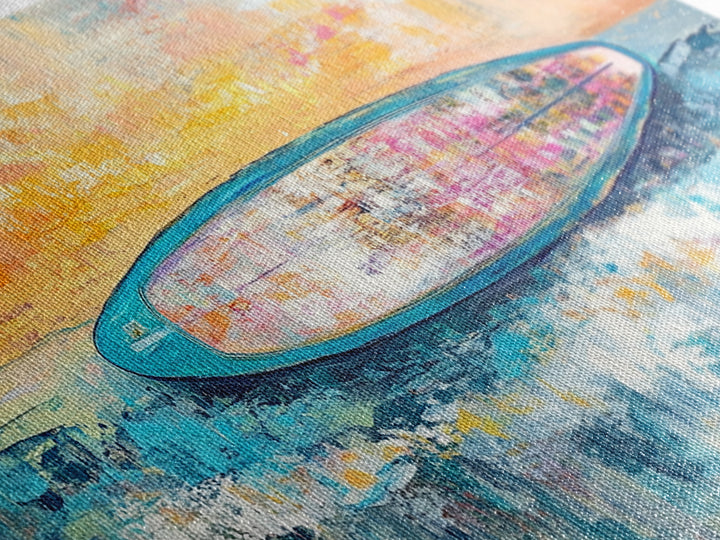 Coastal wall art, surf wall art, framed canvas print, extra wide art, nautical decor, vibrant painting, panoramic art, tropical art