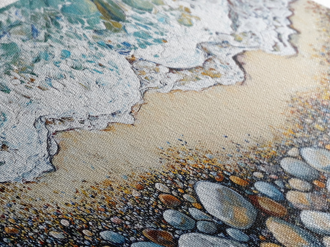 Coastal decor, beach painting, framed canvas print, extra wide art, ocean waves, seascape painting, rustic wall art, nautical wall art