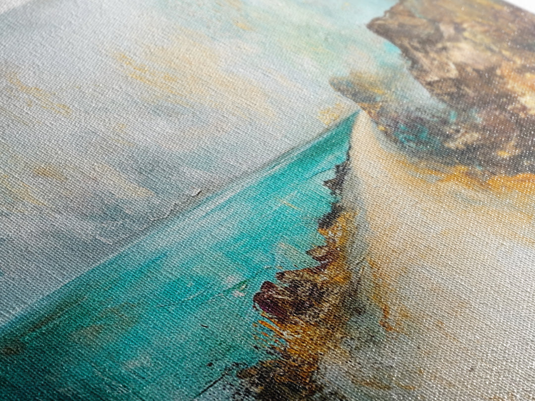 Coastal decor, framed canvas print, extra wide art, nautical wall art, beach road painting, rustic landscape, panoramic art