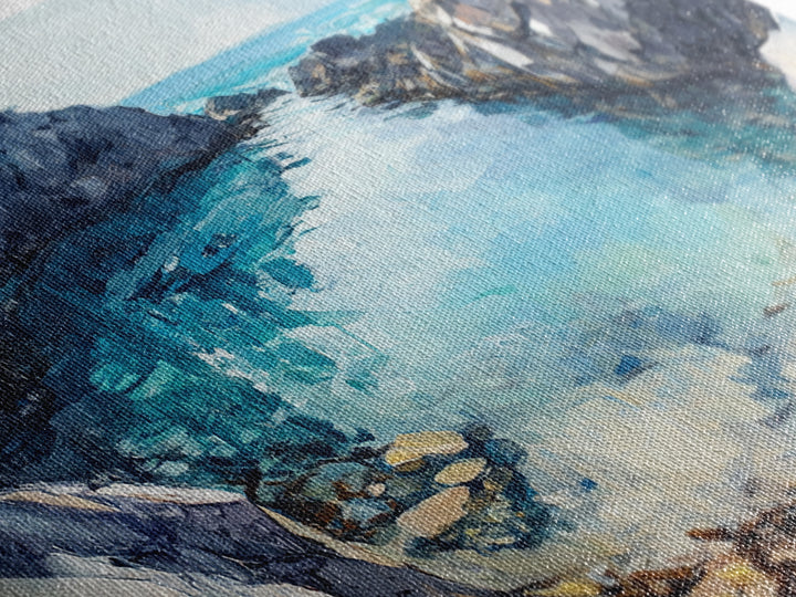 Rocky Coastal Cove, Maine oil painting, nautical decor, seascape painting, extra wide art, above bed wall art, Canvas Print