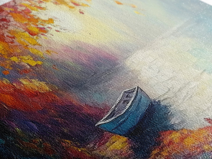 Autumn Lake Scene, landscape painting, fall wall art, framed canvas print, rustic decor, above sofa art, moody art, extra wide art