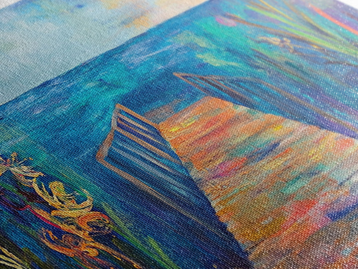 Dock, ocean sunset, coastal painting, coastal landscape art, nautical decor, seascape painting, framed canvas print, above bed wall art