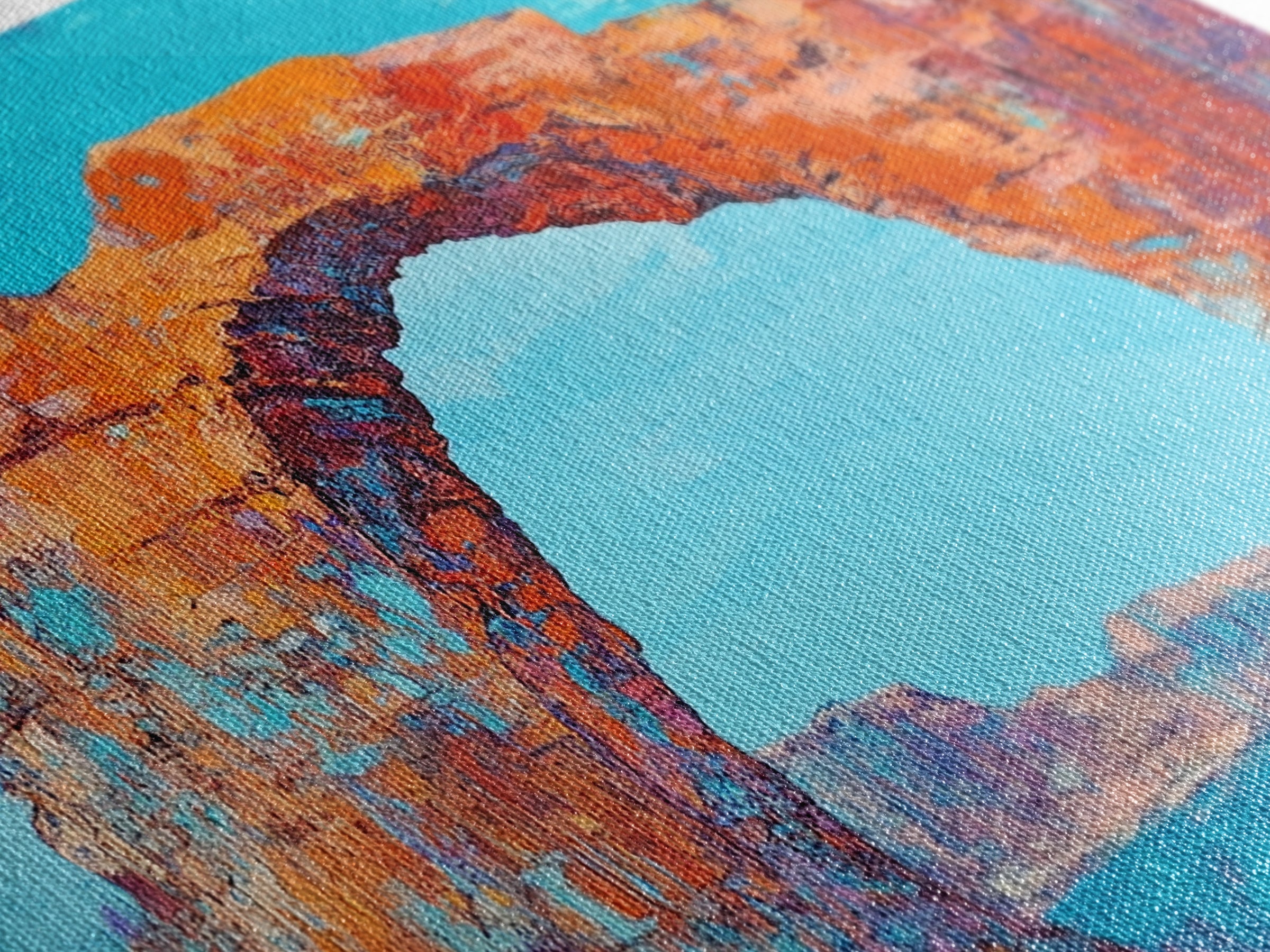 Natural Arch, Red Rock, Southwest Wall Art, Landscape Painting, Extra Wide Art, Panoramic Painting, Canvas Print, Gift Idea