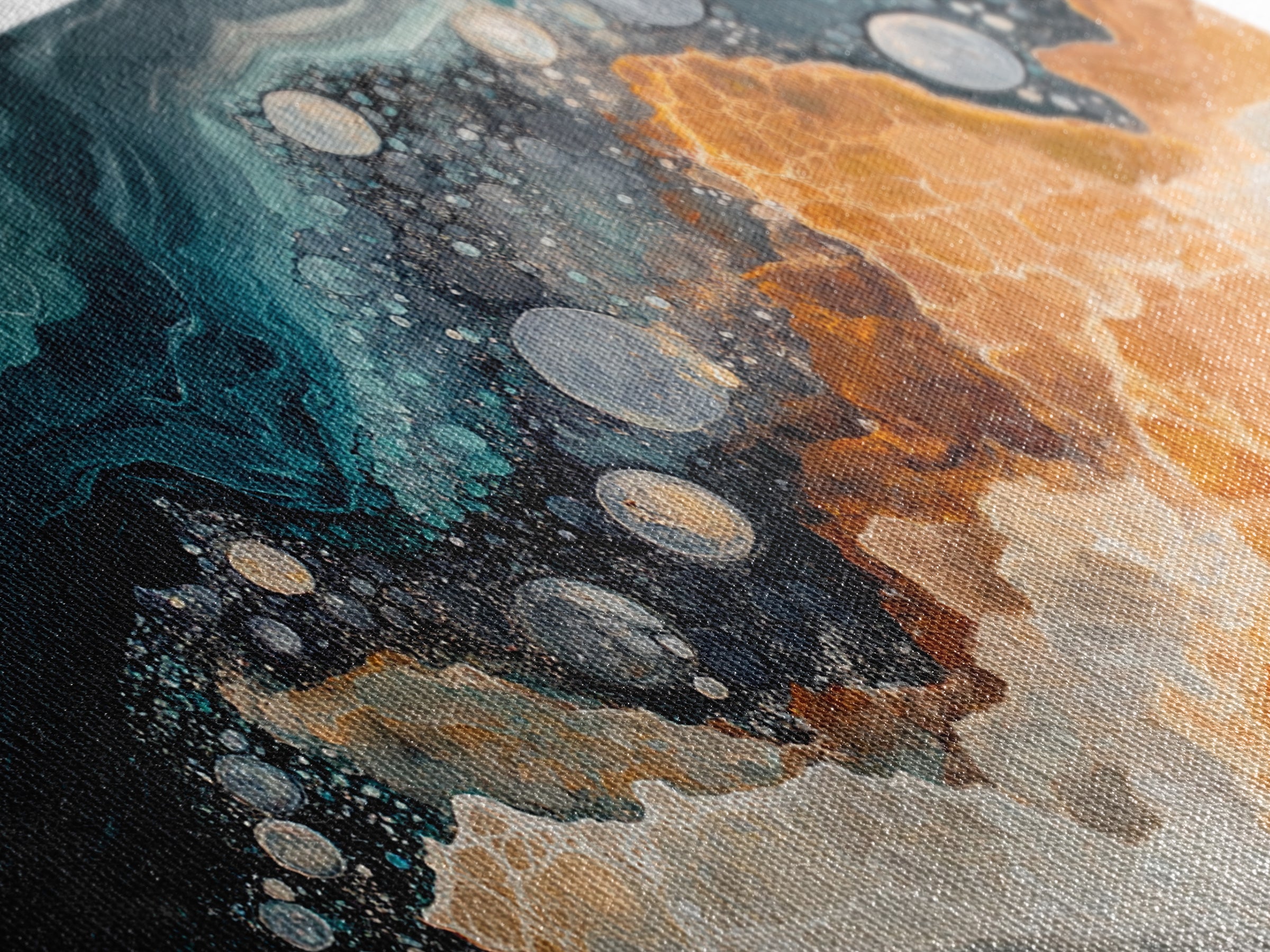 Abstract Coastal Geology, framed canvas print, extra wide art, mosaic wall art, ocean decor, oyster painting, coastal decor