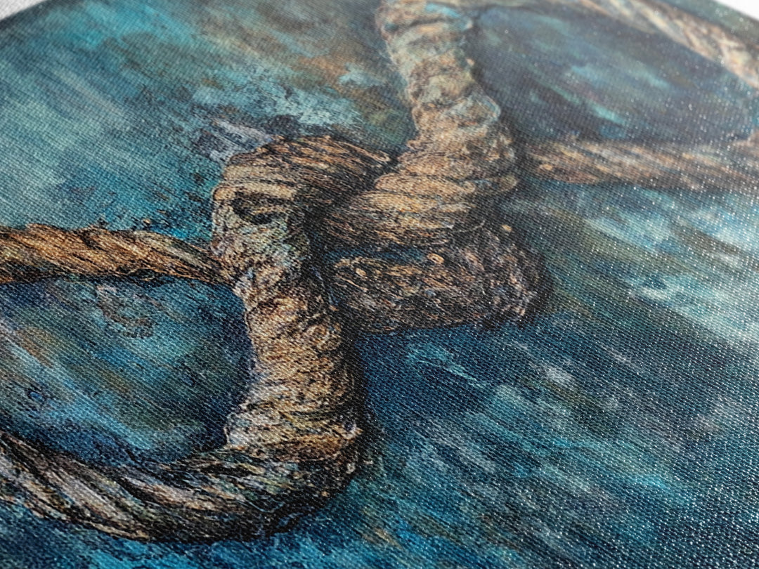 Nautical Rope, infinity knot, rustic maritime, coastal decor, textured blue, wabi sabi art, Canvas Print, nautical wall art