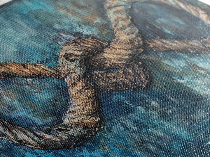 Nautical Rope, infinity knot, rustic maritime, coastal decor, textured blue, wabi sabi art, Canvas Print, nautical wall art