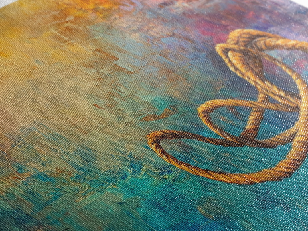 Abstract Rope, warm tones, infinity knot, rustic decor, textured art, extra wide art, Framed Canvas Print, nautical painting