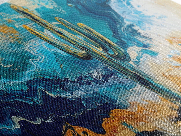 Cactus Desert Art, southwest wall art, Joshua tree art, moody art, rustic decor, extra wide art, panoramic art, Framed Canvas Print