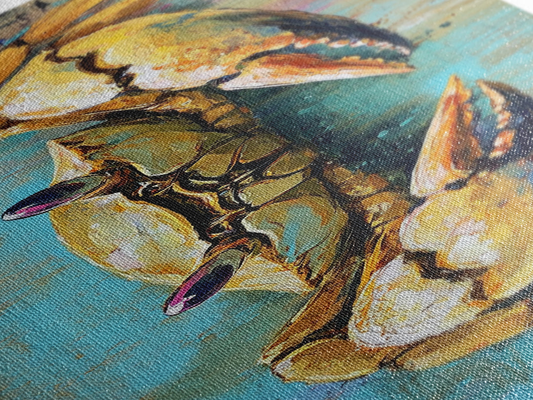 Crab Painting, Coastal Decor, Nautical Wall Art, Rustic Art, Framed Canvas Print, Ocean Artwork, Beach House Art, Marine Life Art