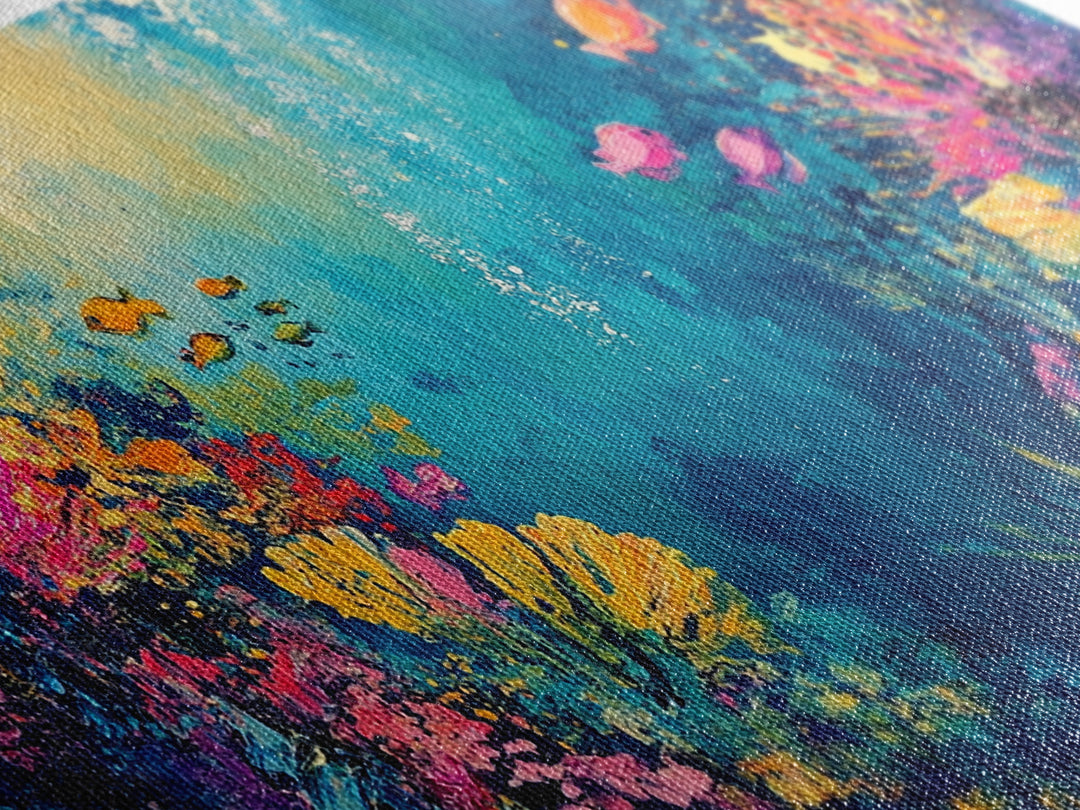 Coral Reef Painting, Coastal Decor, Ocean Wall Art, Nautical Painting, Framed Canvas Print, Underwater Artwork, Marine Life Art