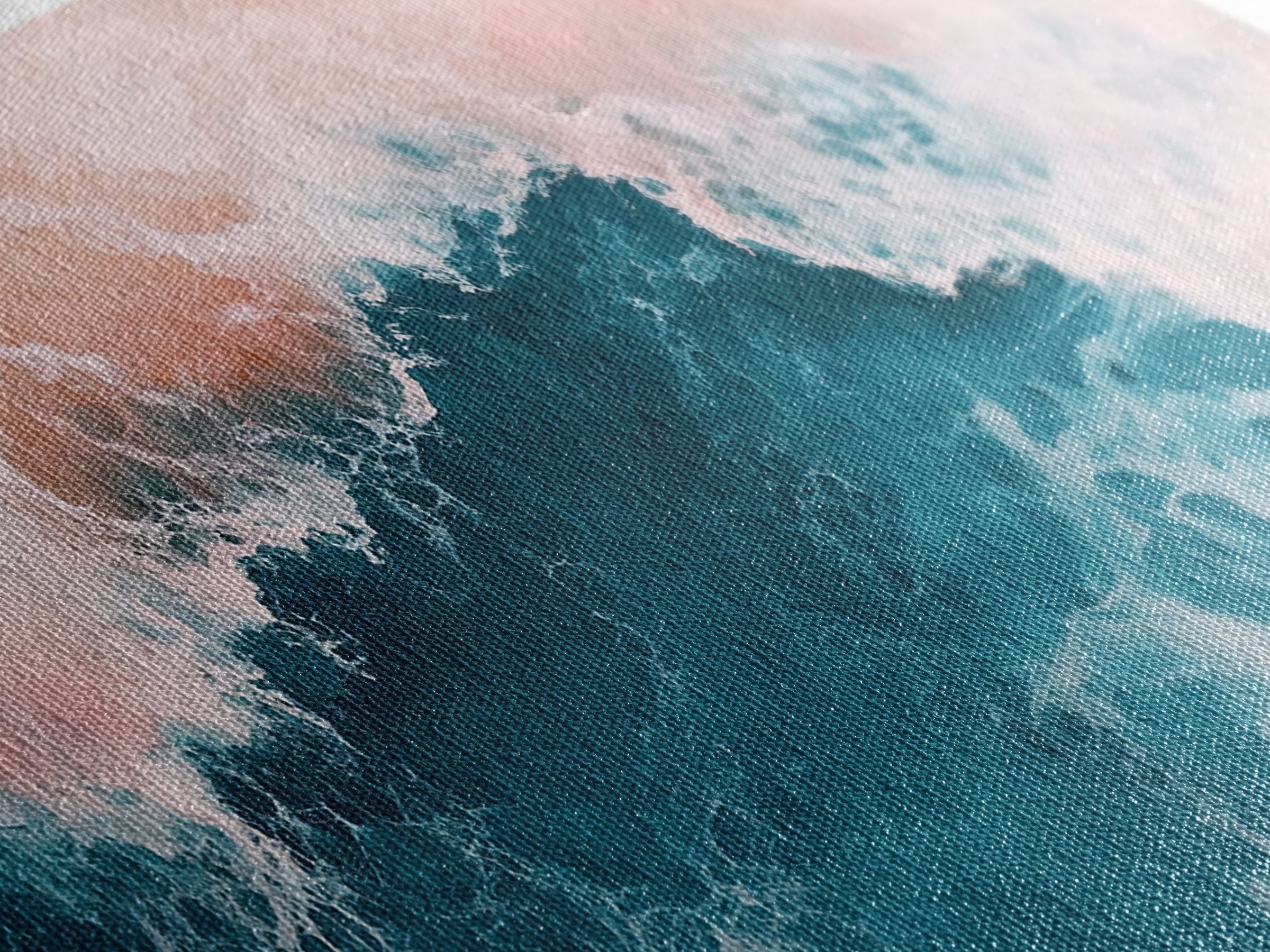 Abstract Ocean, Coastal Landscape Art, Nautical Wall Art, Framed Canvas Print, Teal and Pink Art, Surf Inspired Artwork