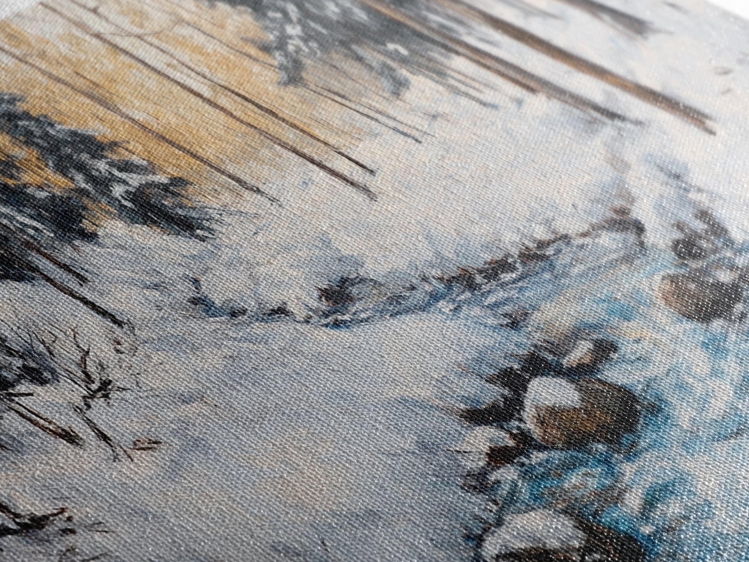 Birch Tree Painting, Snowy River Art, Winter Landscape, Framed Canvas Print, Farmhouse Art, Wabi Sabi Art, Tall Narrow Art