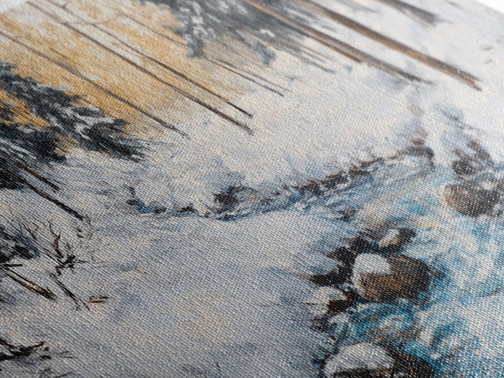 Birch Tree Painting, Snowy River Art, Winter Landscape, Framed Canvas Print, Farmhouse Art, Wabi Sabi Art, Tall Narrow Art