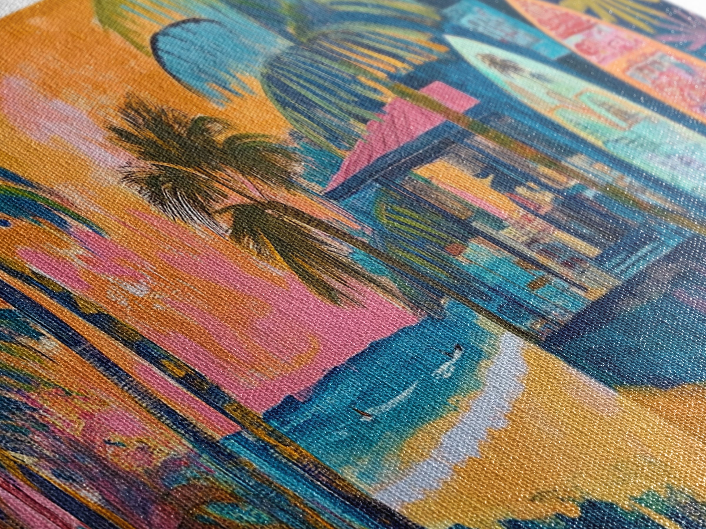 Beach Bar, palm tree painting, surf wall art, coastal decor, nautical wall art, tropical art, above couch art, Canvas Print