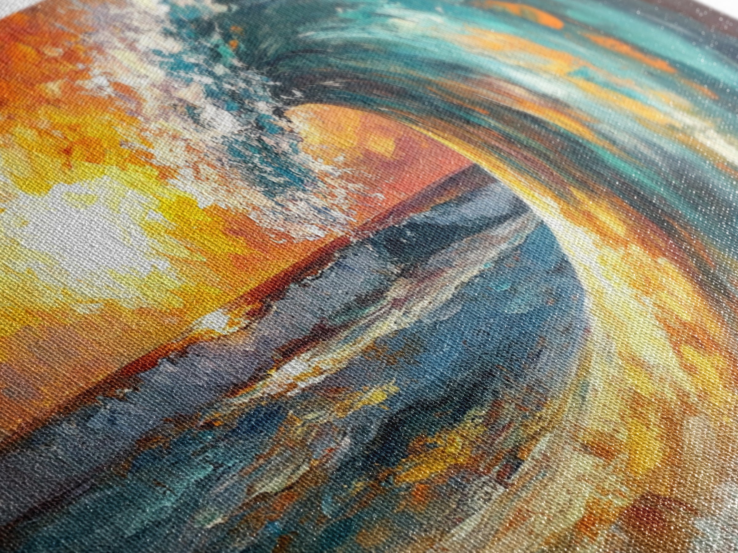 Ocean wave, sunset surf, seascape painting, framed canvas print, surf wall art, nautical painting, coastal decor
