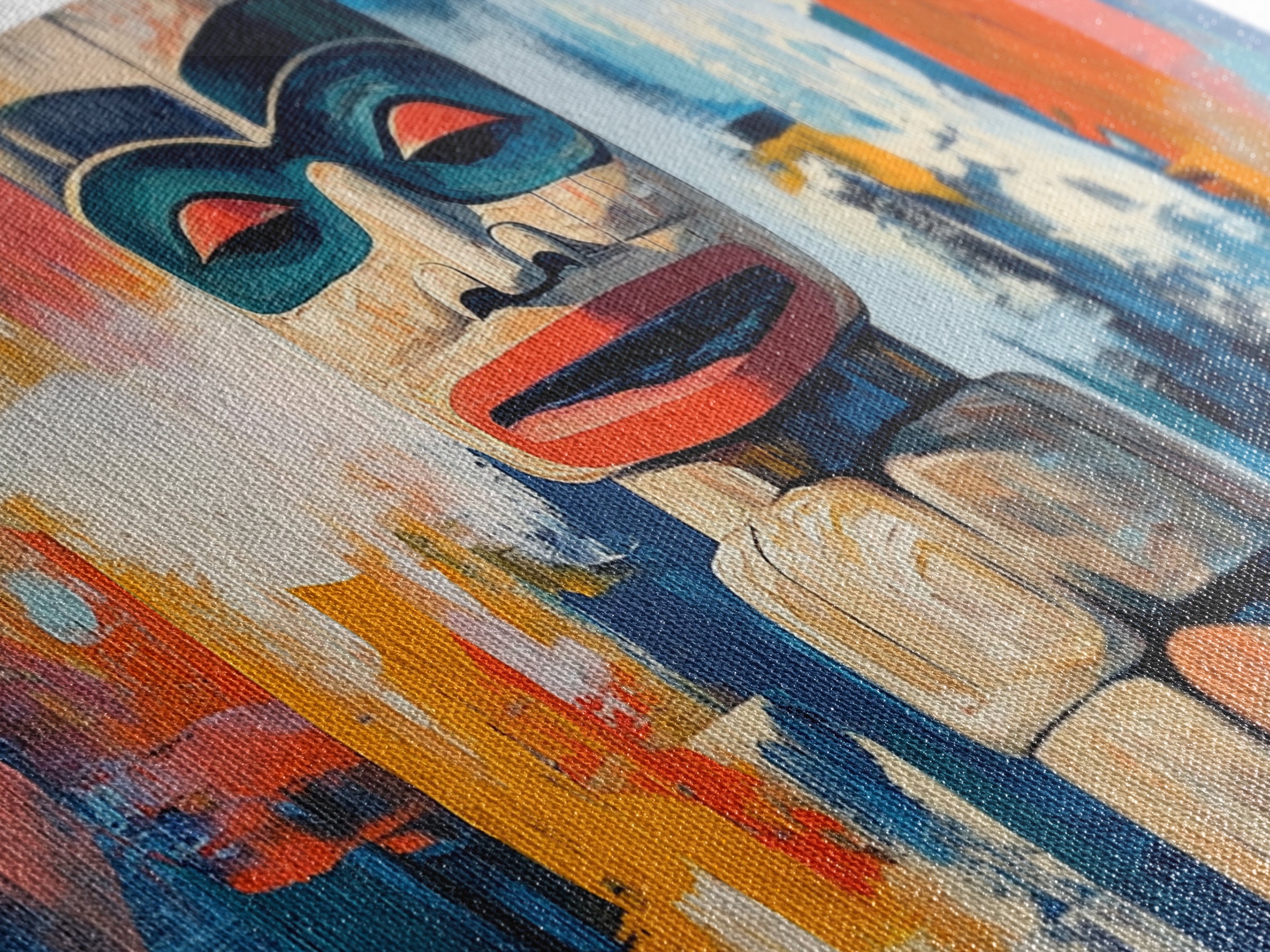 Abstract Totem Pole, chicano art, geometric wall art, African art, rustic art, moody art, gift idea him, Canvas Print