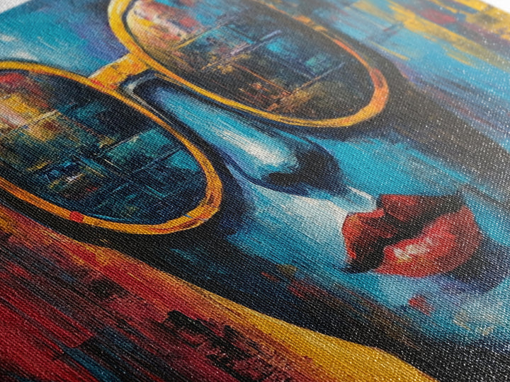 Bold Sunglasses Portrait, graffiti wall art, moody art, chicano art, abstract portrait, pop art decor, gift idea her, Canvas Print