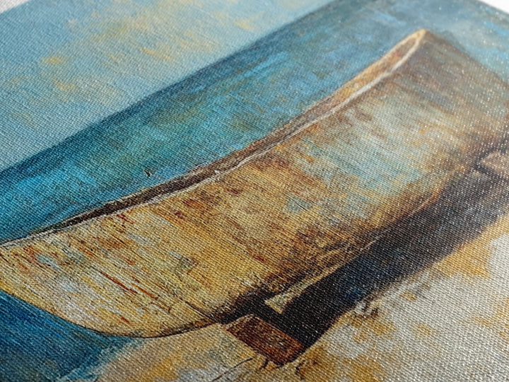 Rustic Boat, Framed Canvas Print, coastal wall art, nautical decor, rustic art, extra wide painting, panoramic painting